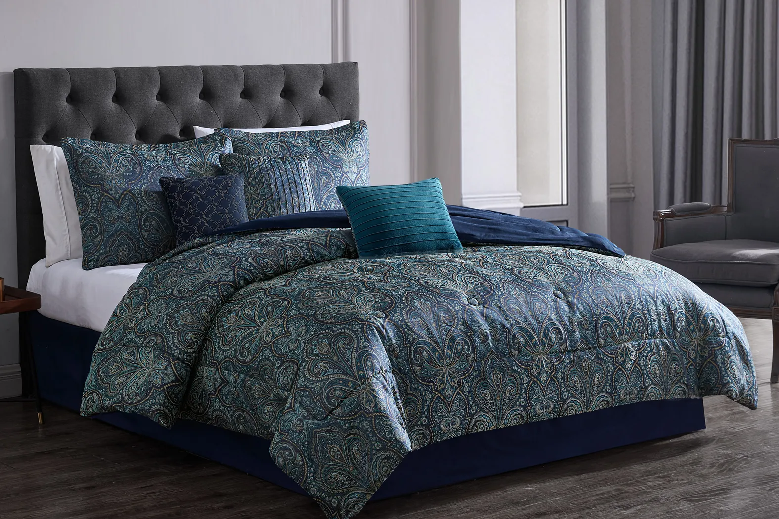 McKillop Teal 7 Piece King Comforter Set - Thumbnail - Image 1