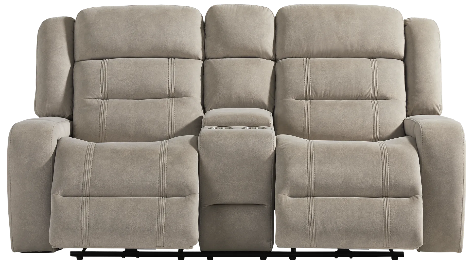 beige power reclining console loveseat