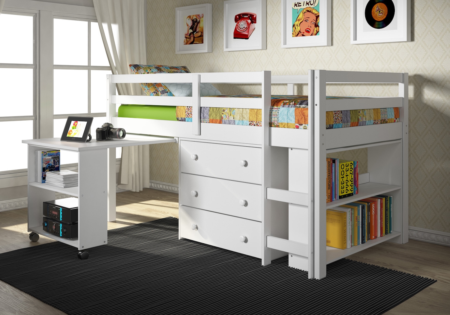 McVay White Twin Low Loft Bed - Thumbnail - Image 2