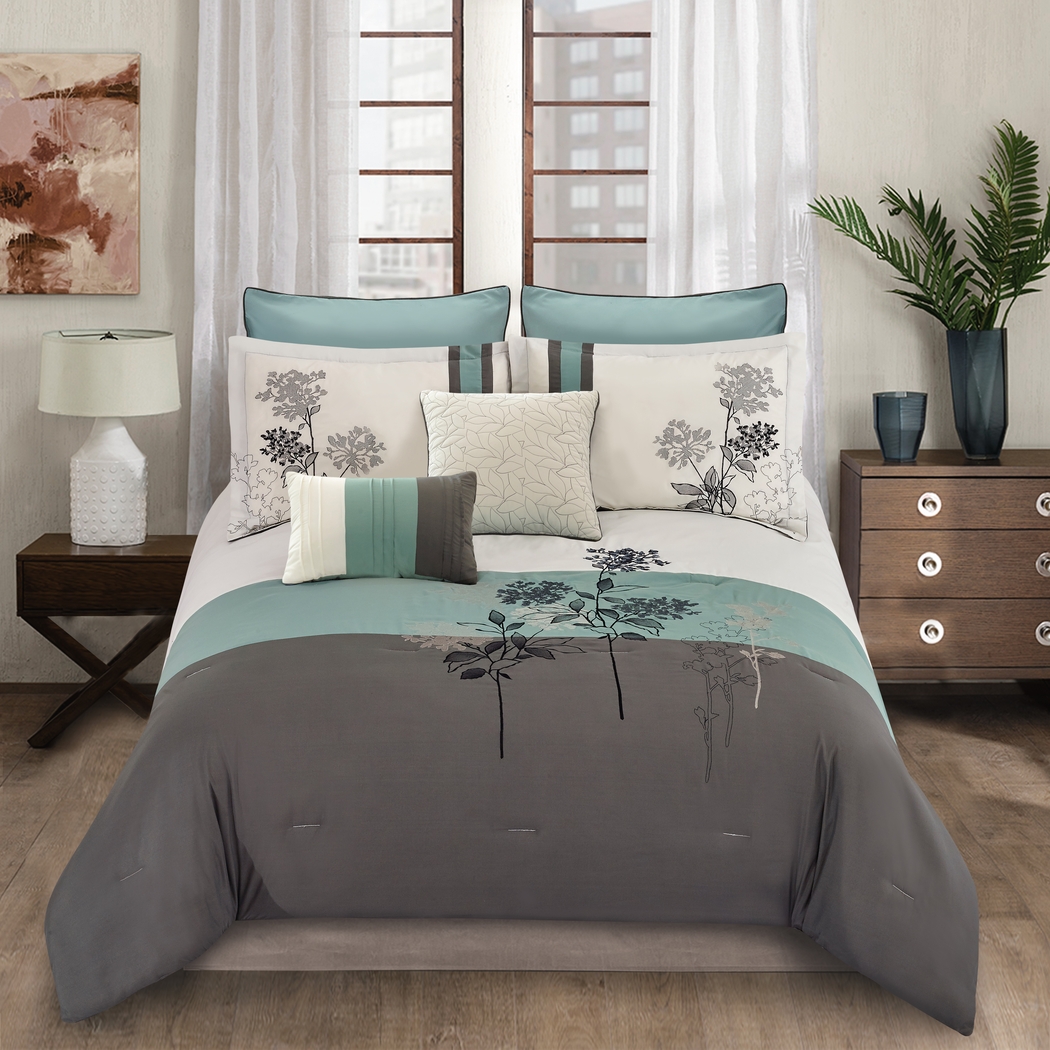 Mearna Blue 8 Pc Queen Comforter Set - Thumbnail - Image 1