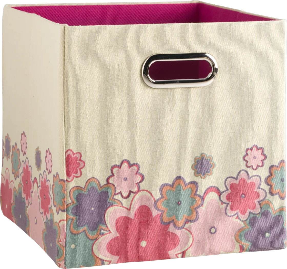 Kids Meg Flower White Square Storage Bin - Thumbnail - Image 1