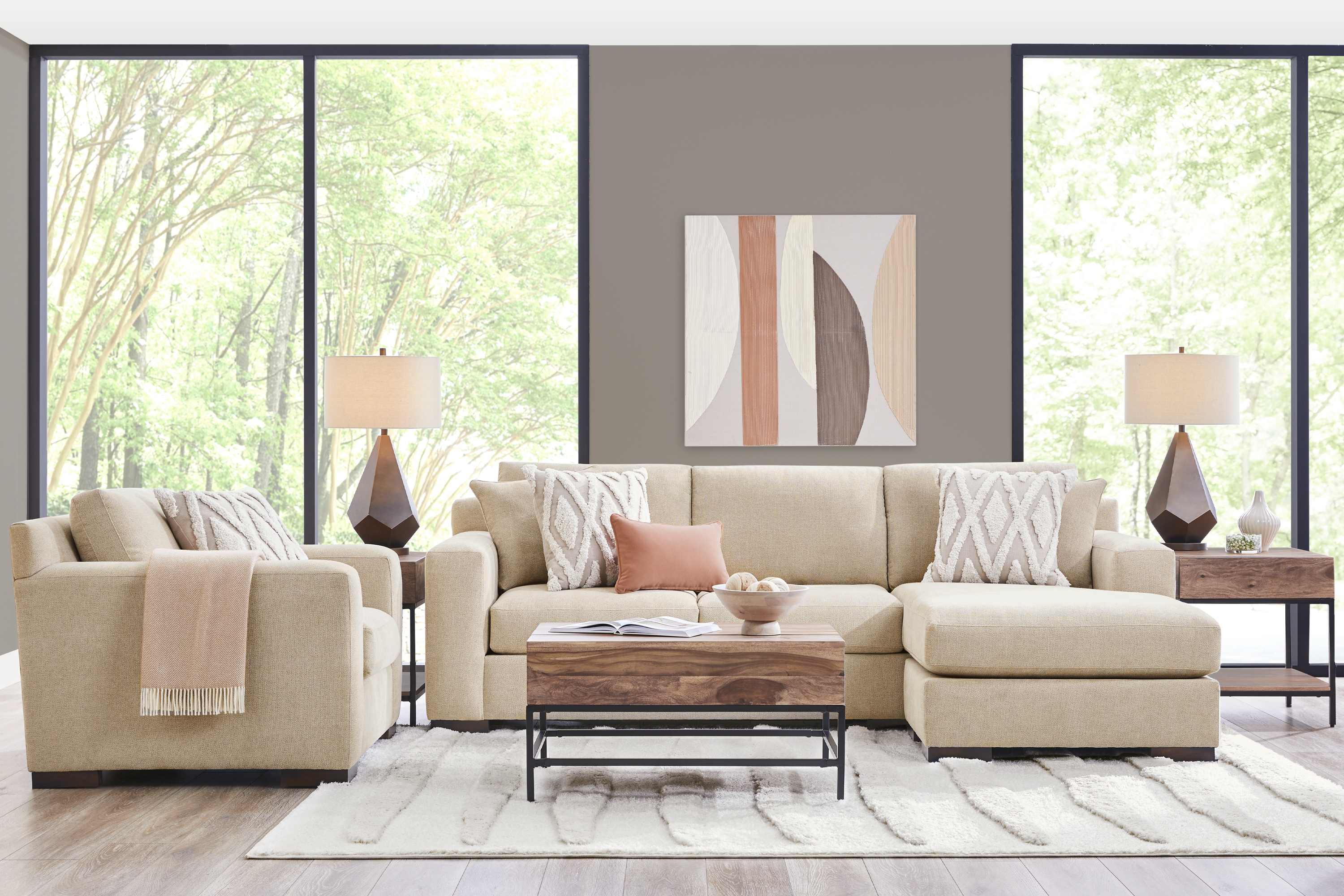 Melbourne Beige 5 Pc Sectional Living Room - Thumbnail - Image 1