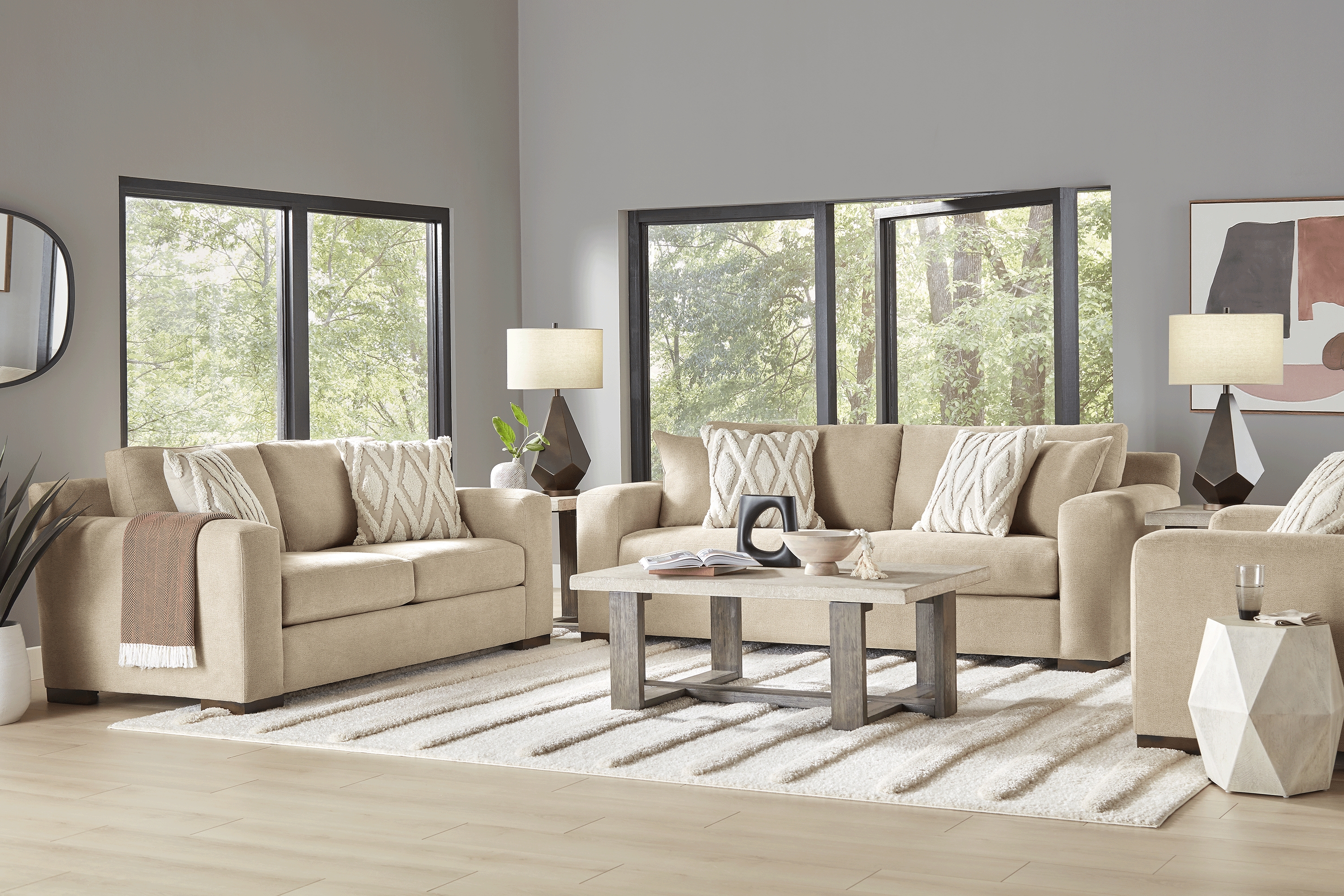 Melbourne Beige 7 Pc Living Room with Gel Foam Sleeper Sofa - Thumbnail - Image 1