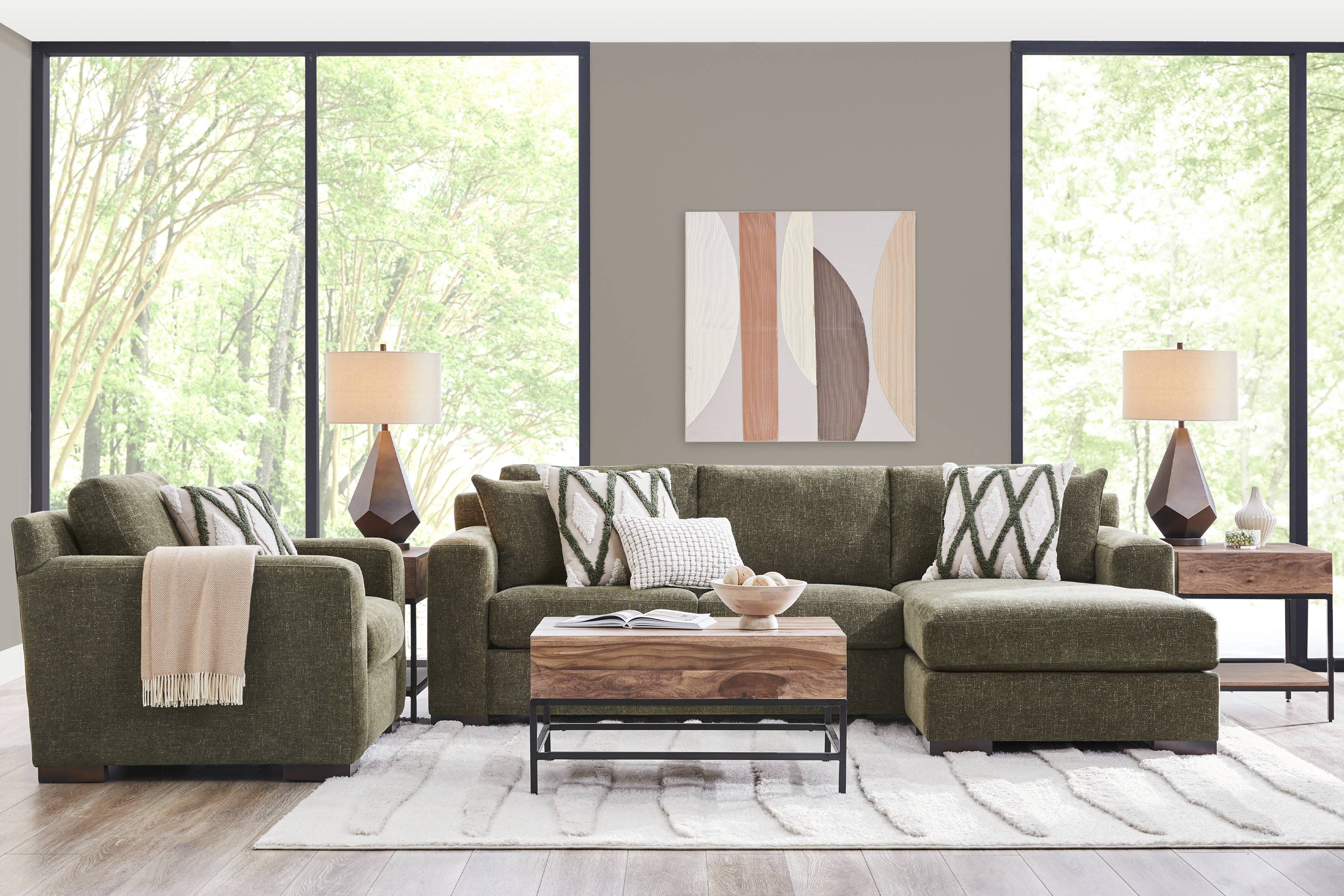Melbourne Olive 5 Pc Sectional Living Room - Thumbnail - Image 1