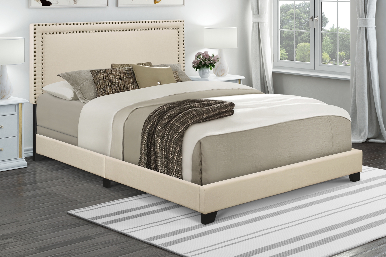 Melina Cream King Upholstered Bed - Thumbnail - Image 2