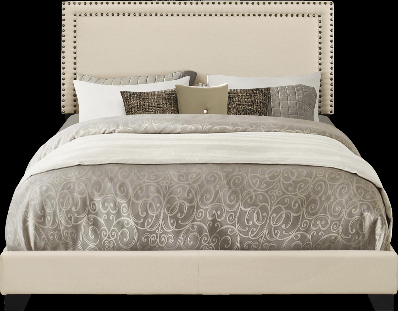 Melina Cream Queen Upholstered Bed - Thumbnail - Image 1