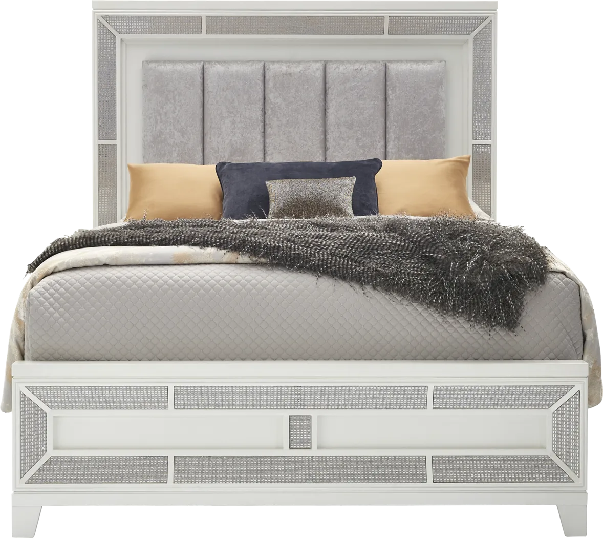 Melrose White 3 Pc Queen Upholstered Bed - Thumbnail - Image 1