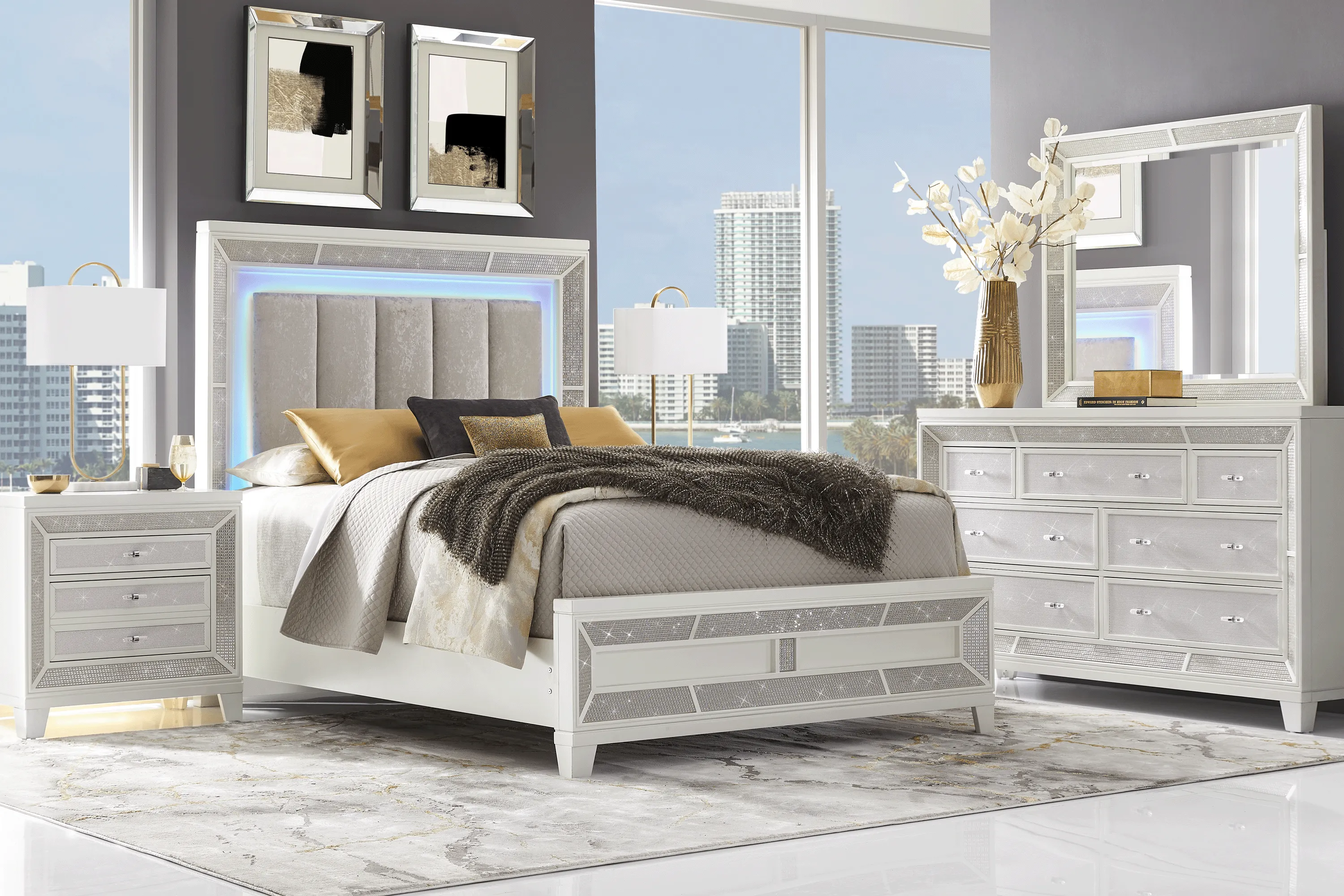 Melrose White 3 Pc Queen Upholstered Bed - Thumbnail - Image 2