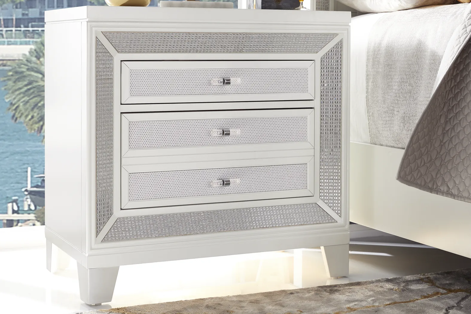 Melrose White 7 Pc Queen Upholstered Bedroom - Thumbnail - Image 8