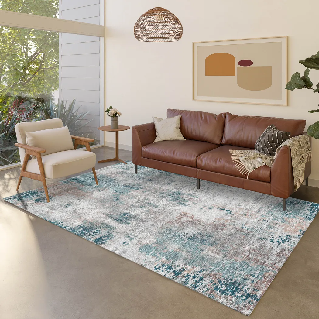 Memva Teal 8' x 10' Machine Washable Rug - Thumbnail - Image 2