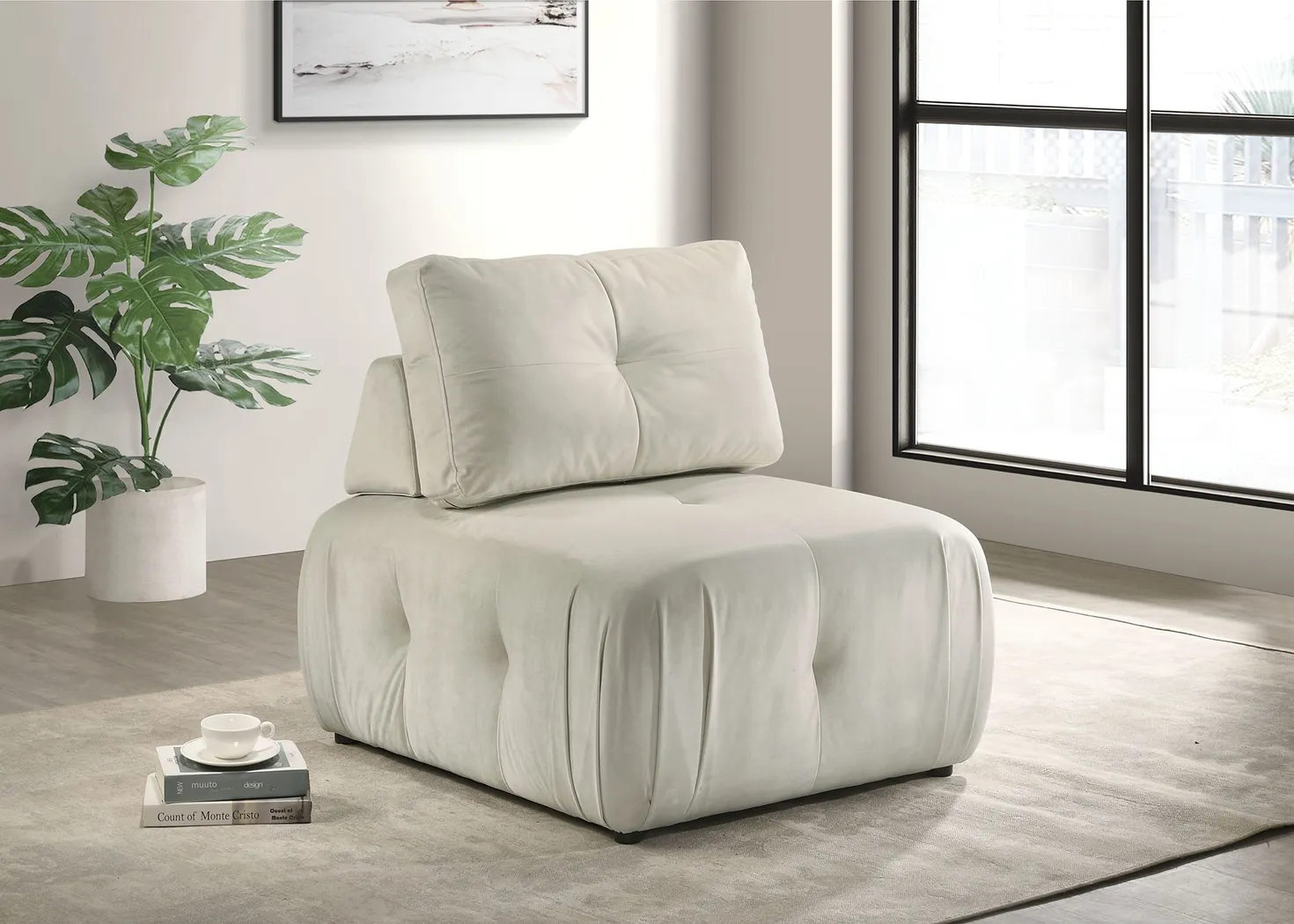 Menna Cream Accent Chair - Thumbnail - Image 2