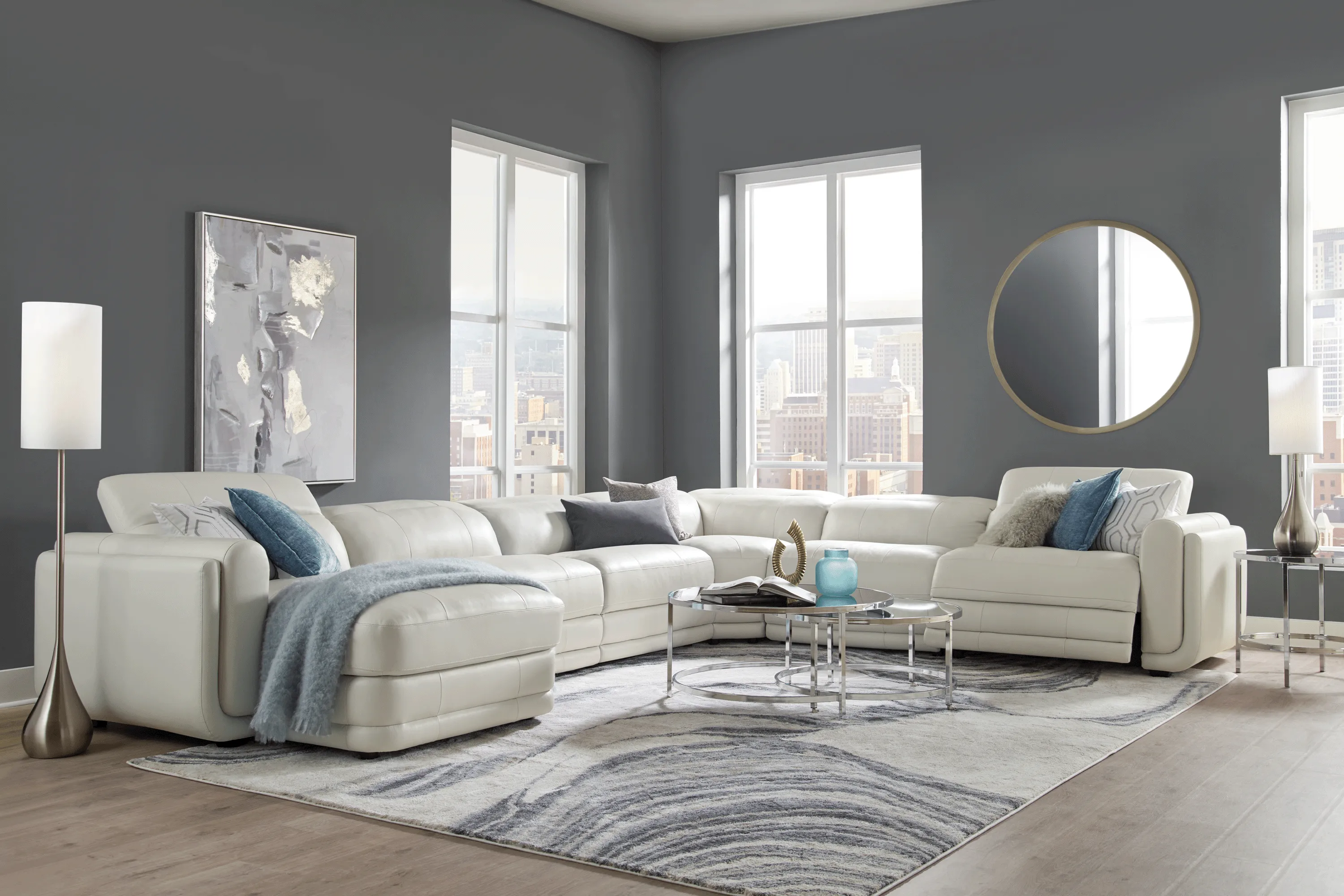 Meridien Ice Leather 6 Pc Dual Power Reclining Sectional - Thumbnail - Image 2