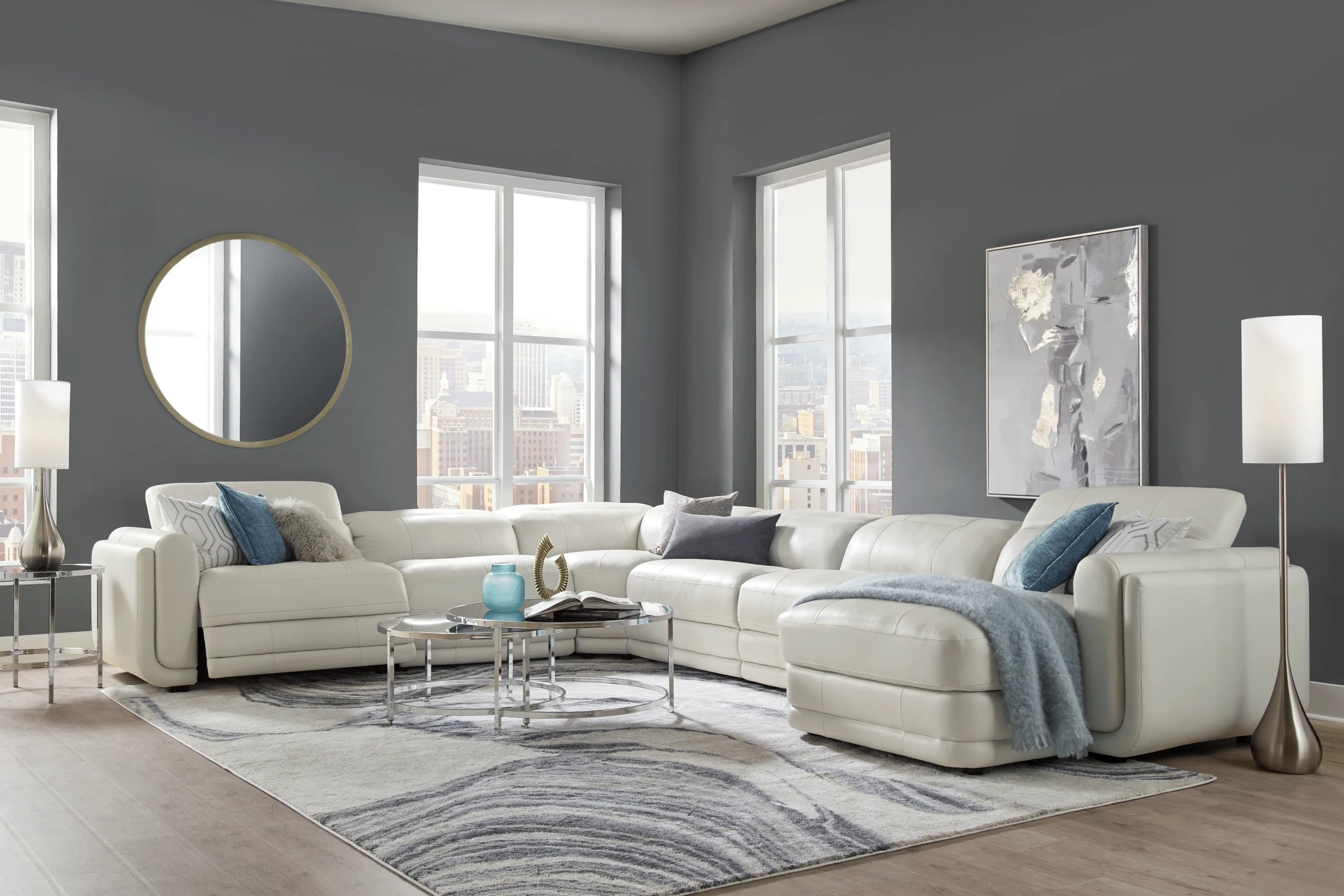 Meridien Ice Leather 6 Pc Dual Power Reclining Sectional - Thumbnail - Image 2