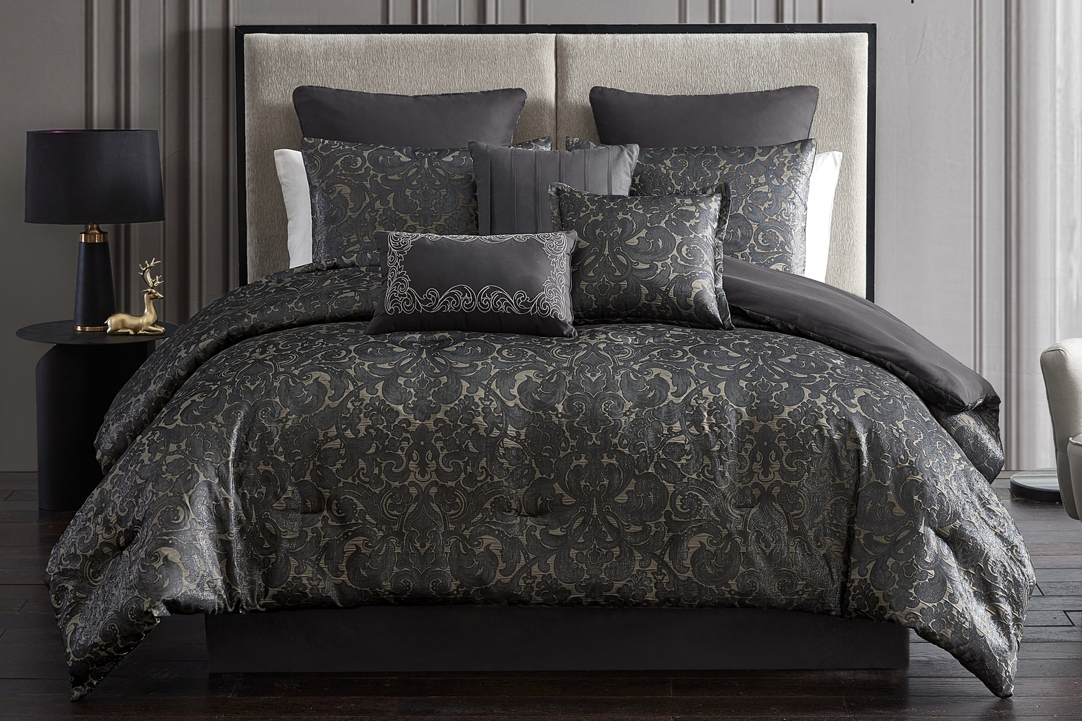 Meried Black 9 Pc Queen Comforter Set - Thumbnail - Image 2
