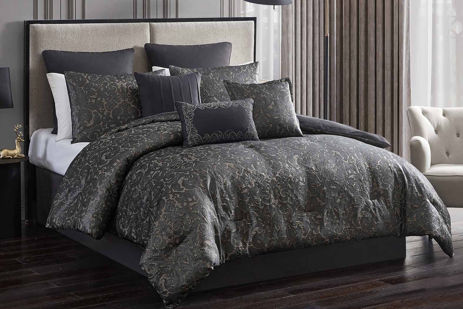 Meried Black 9 Pc Queen Comforter Set - Thumbnail - Image 1