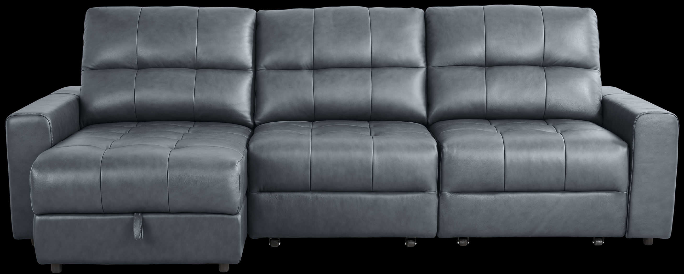 Meriwether Slate Blue Leather 3 Pc Power Slider Sectional - Thumbnail - Image 1
