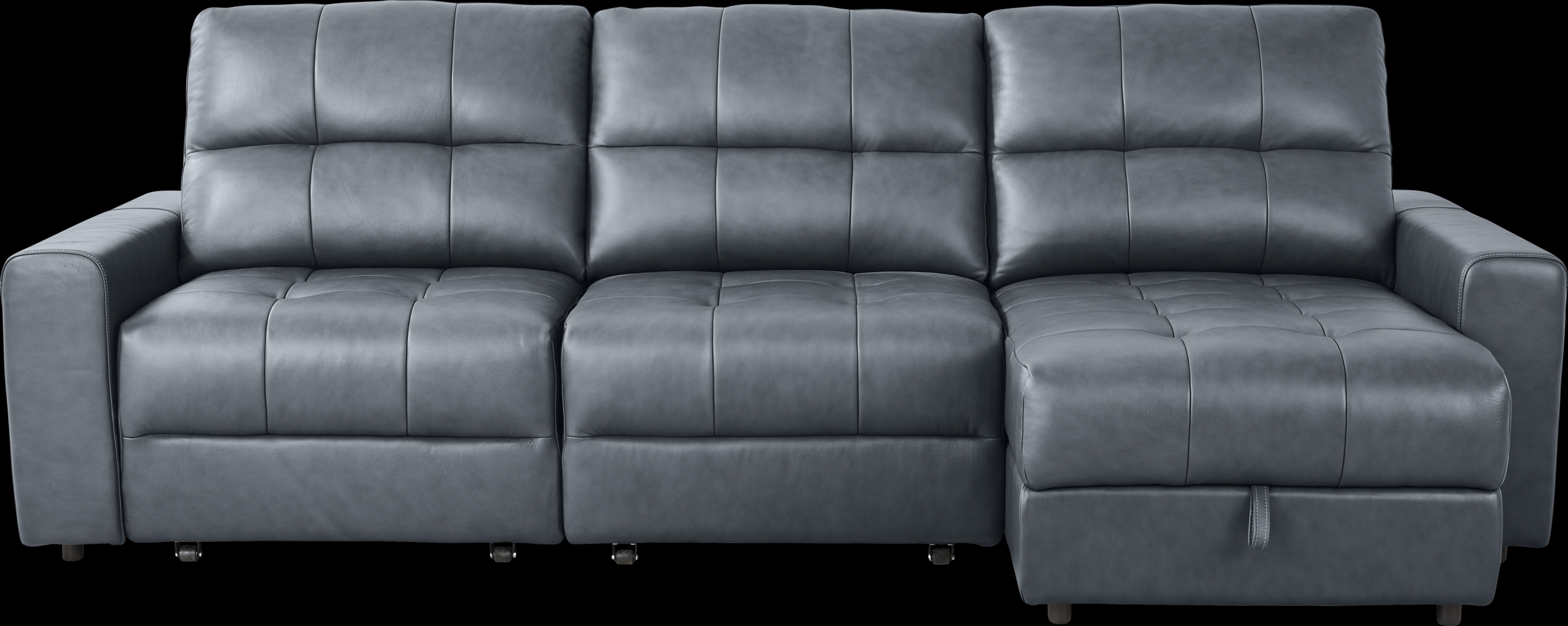 Meriwether Slate Blue Leather 3 Pc Power Slider Sectional - Thumbnail - Image 1