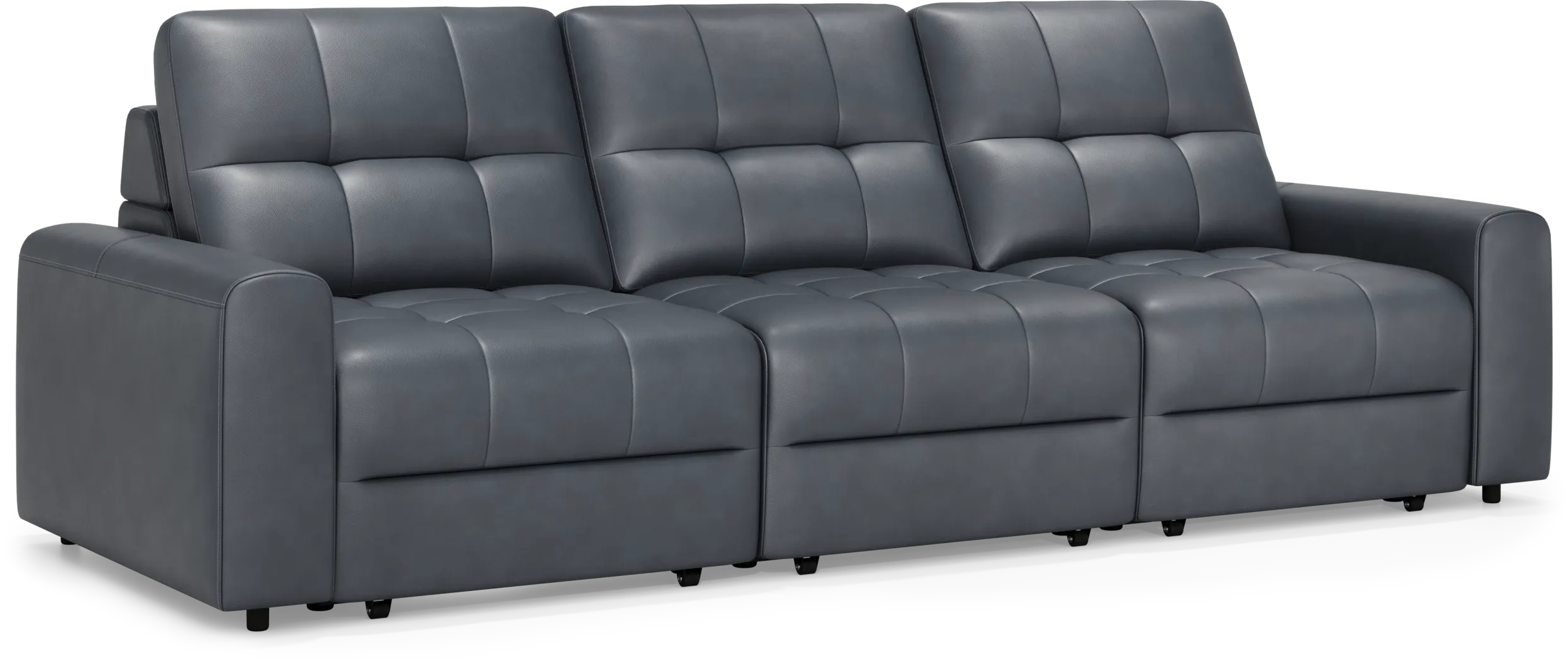 Meriwether Slate Blue Leather 3 Pc Power Slider Sectional - Thumbnail - Image 4