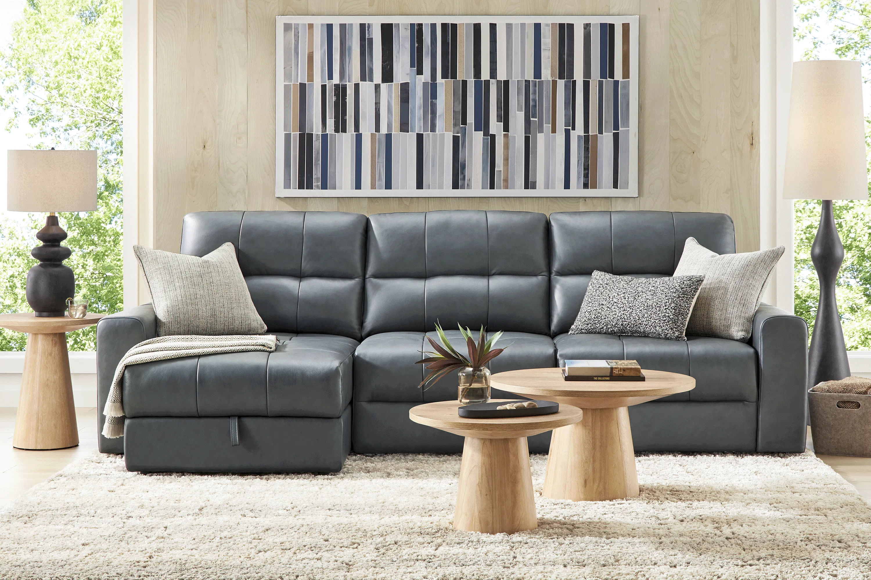 Meriwether Slate Blue Leather 3 Pc Power Slider Sectional - Thumbnail - Image 2