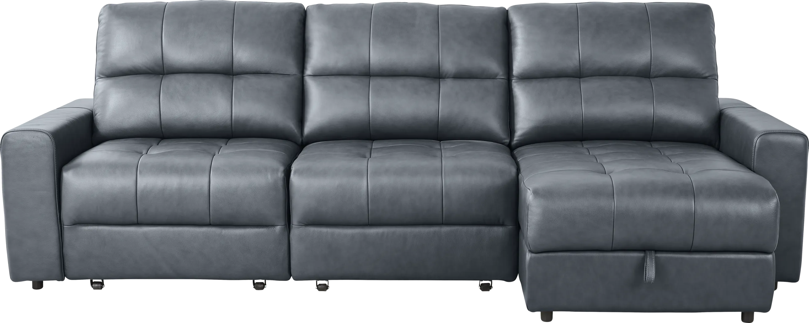 Meriwether Slate Blue Leather 3 Pc Power Slider Sectional - Thumbnail - Image 1