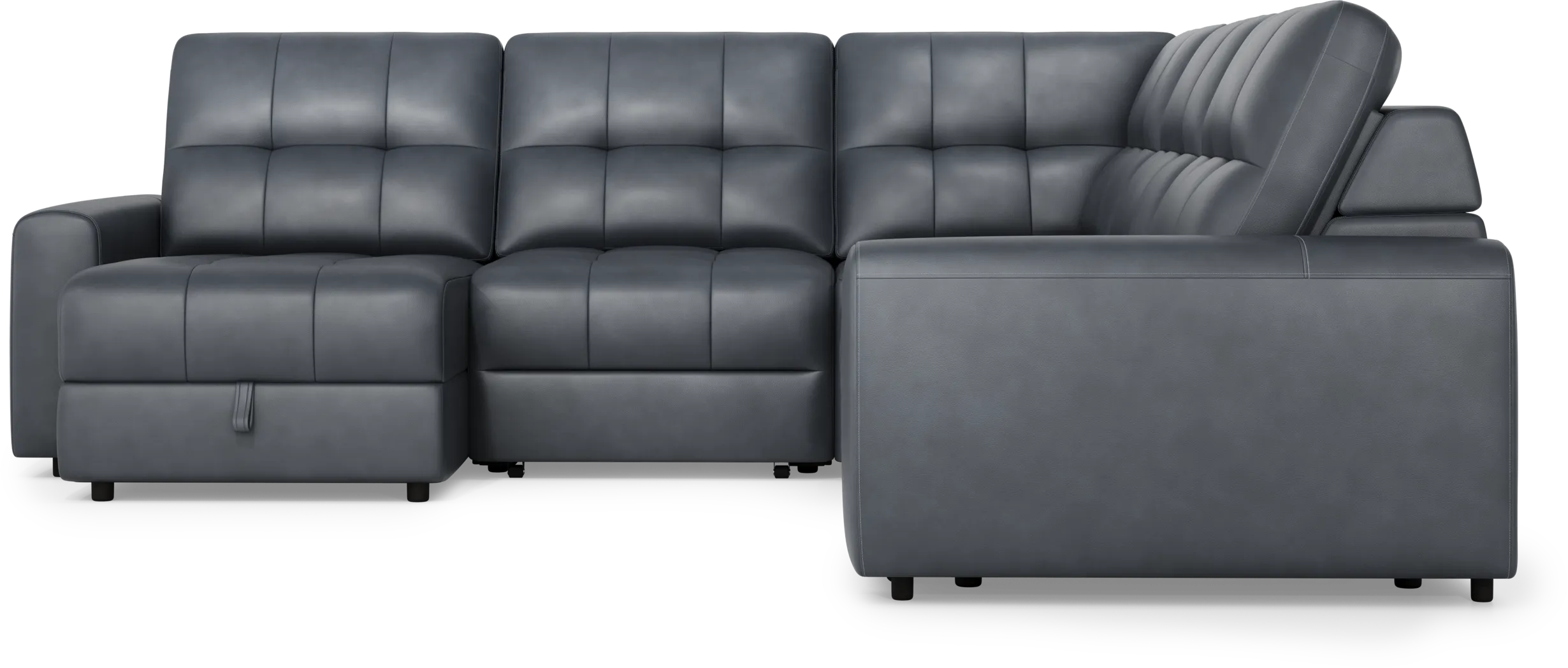 Meriwether Slate Blue Leather 5 Pc Power Slider Sectional - Thumbnail - Image 2