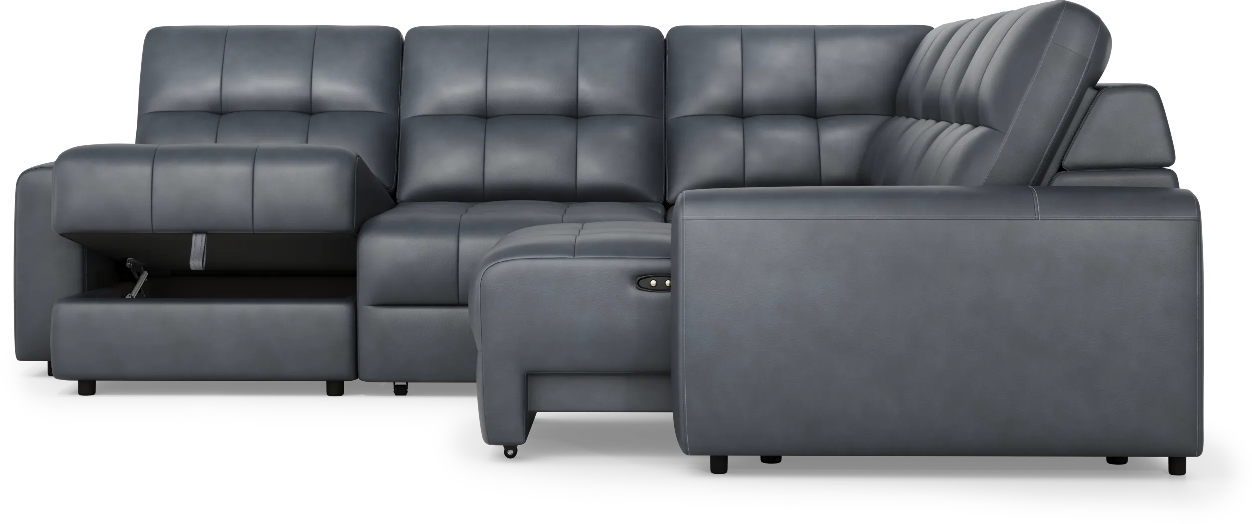 Meriwether Slate Blue Leather 5 Pc Power Slider Sectional - Thumbnail - Image 3
