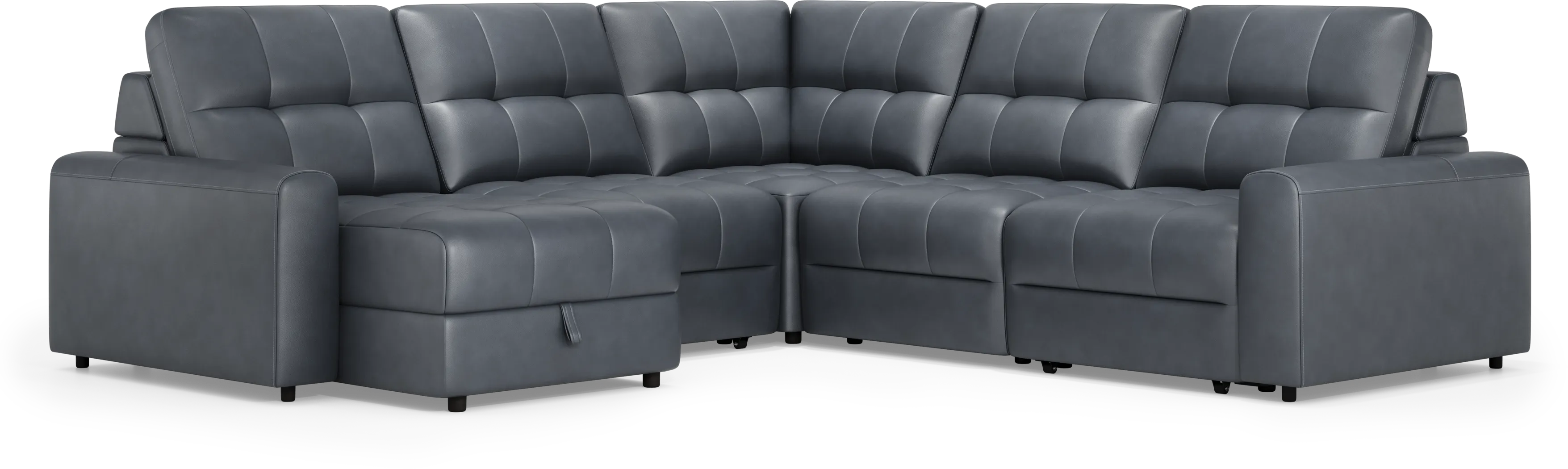 Meriwether Slate Blue Leather 5 Pc Power Slider Sectional - Thumbnail - Image 4