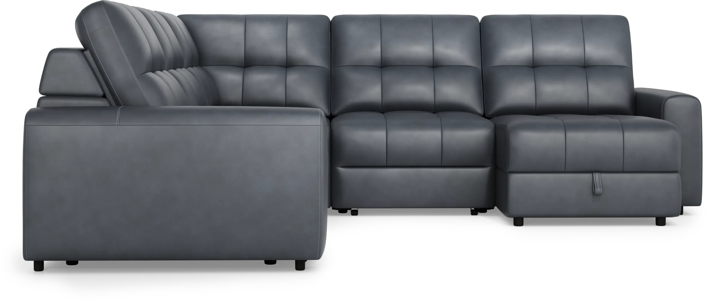 Meriwether Slate Blue Leather 5 Pc Power Slider Sectional - Thumbnail - Image 2