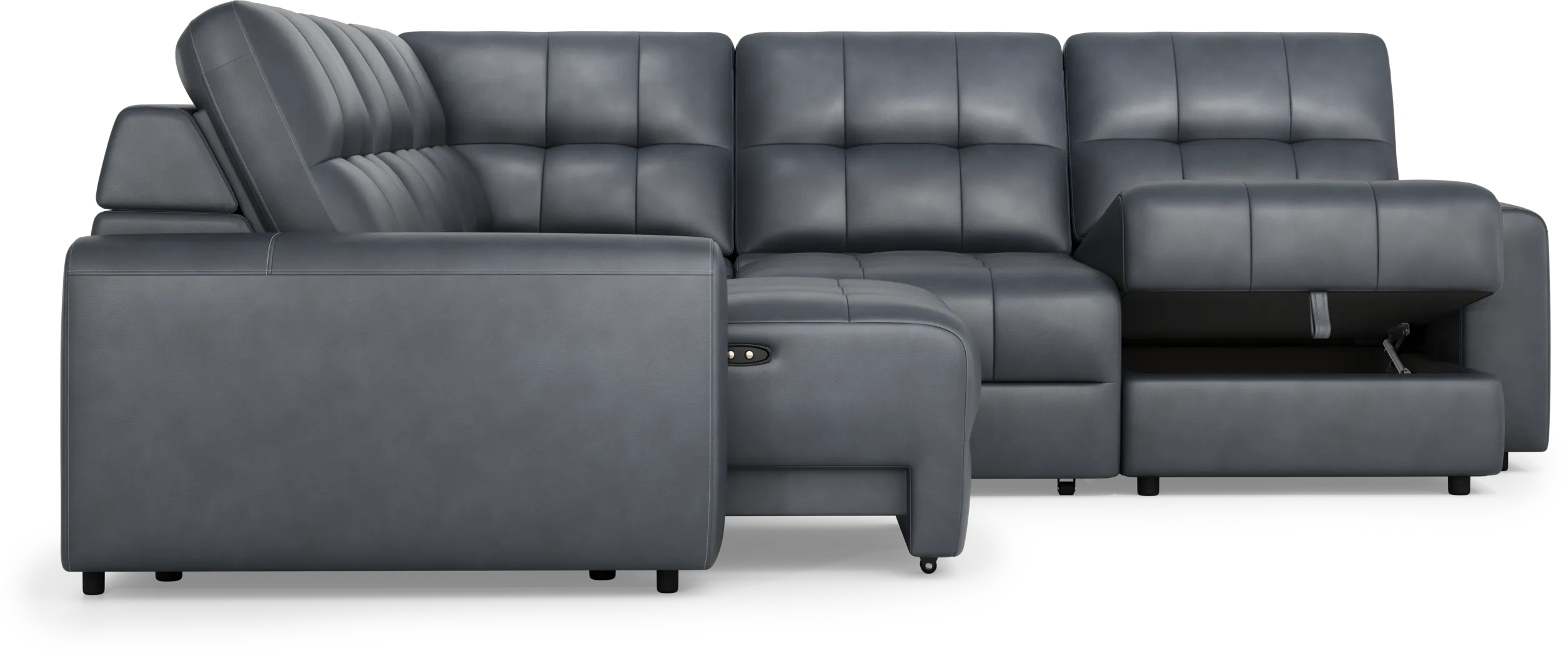 Meriwether Slate Blue Leather 5 Pc Power Slider Sectional - Thumbnail - Image 3