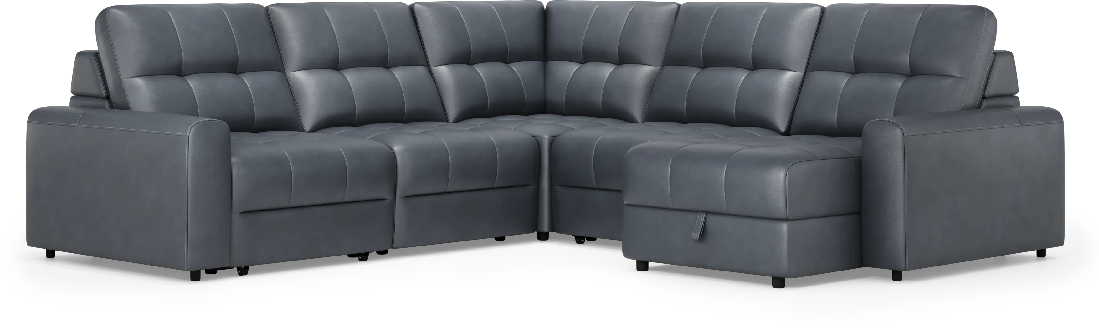 Meriwether Slate Blue Leather 5 Pc Power Slider Sectional - Thumbnail - Image 4