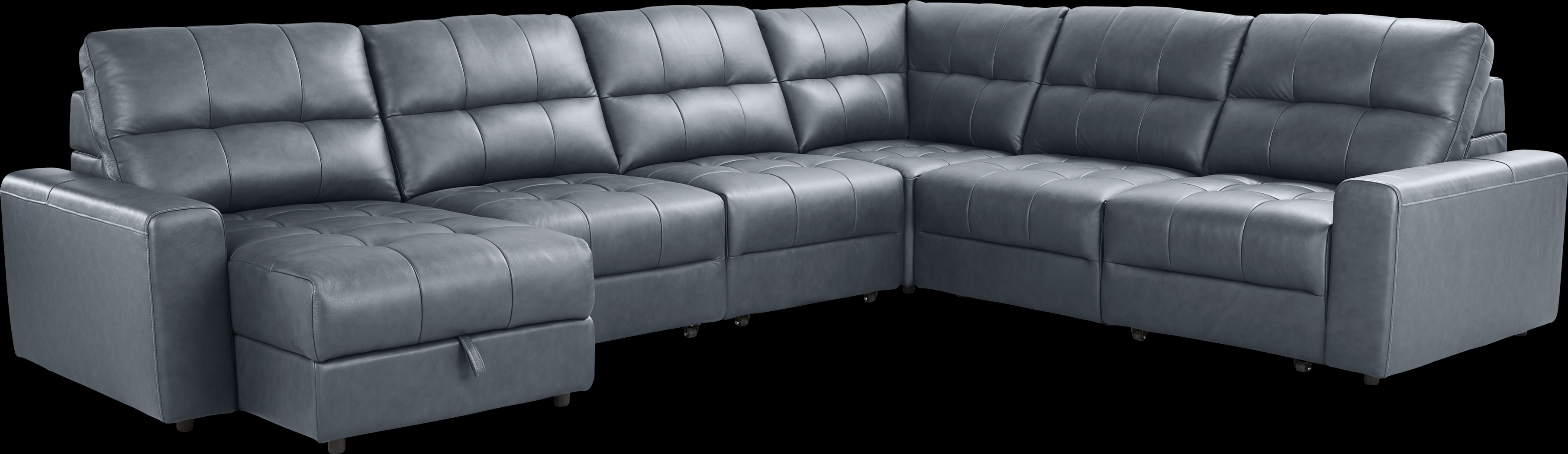 Meriwether Slate Blue Leather 6 Pc Power Slider Sectional - Thumbnail - Image 1