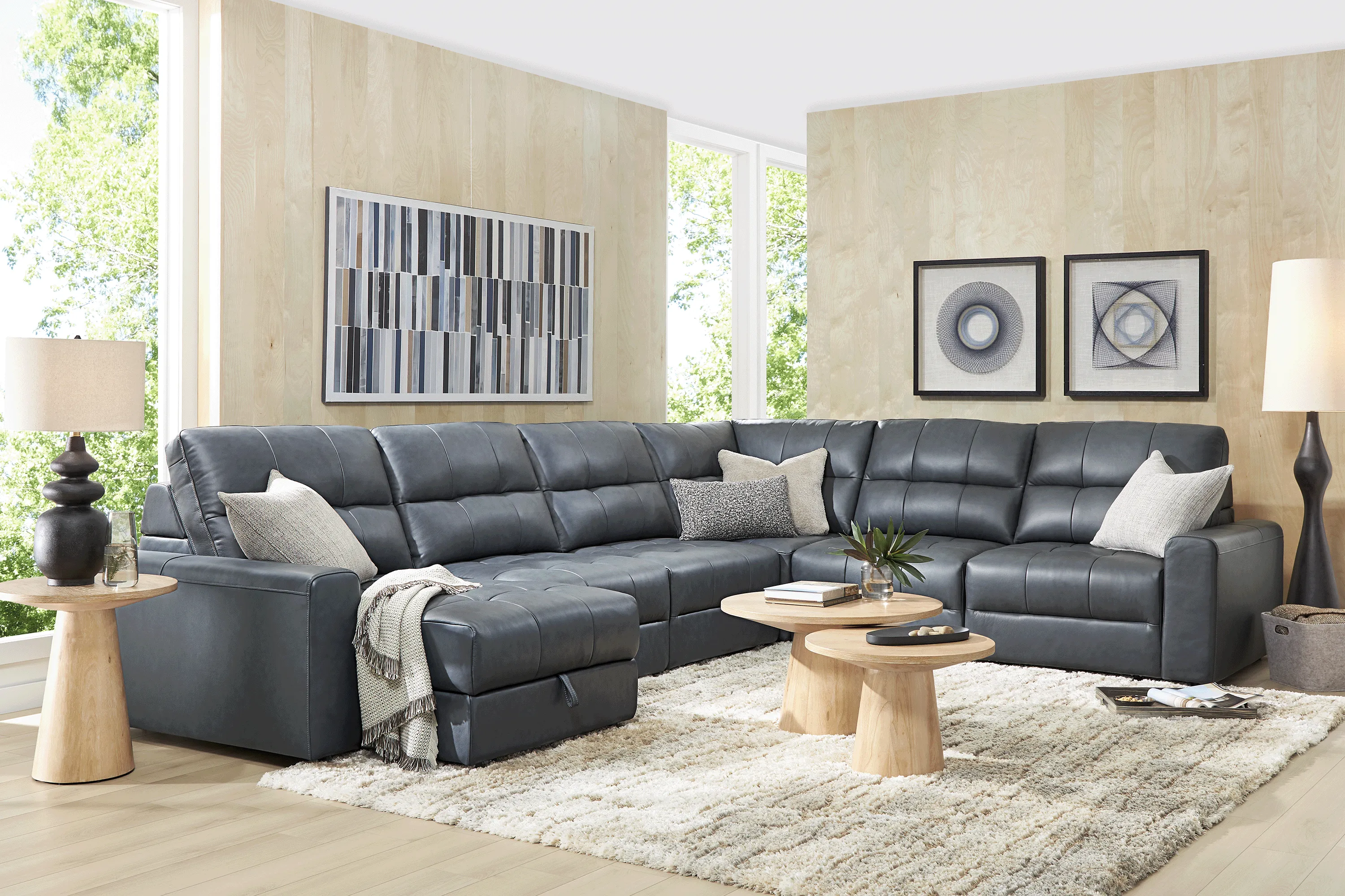 Meriwether Slate Blue Leather 6 Pc Power Slider Sectional - Thumbnail - Image 2