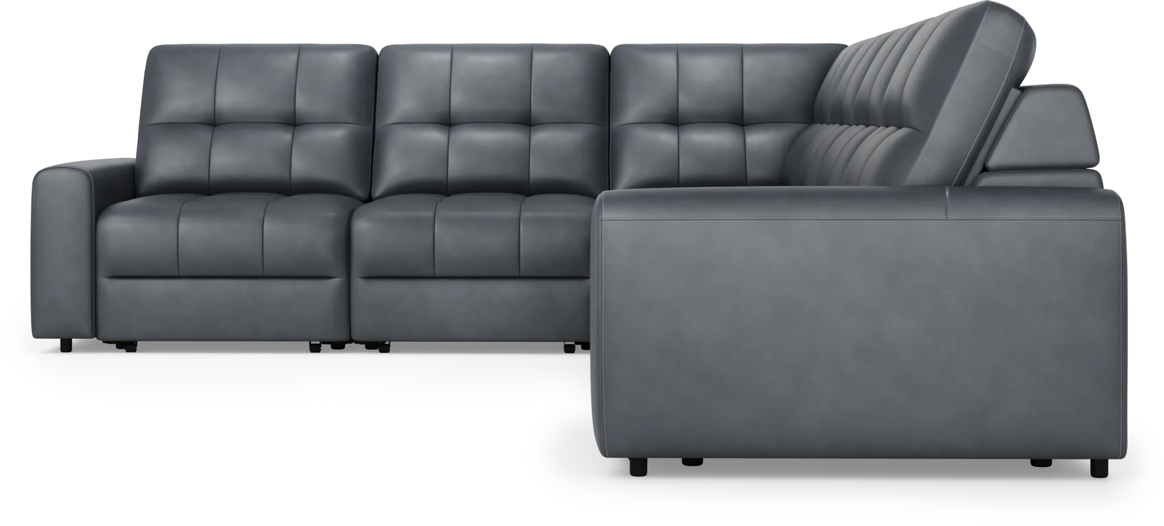 Meriwether Slate Blue Leather 6 Pc Power Slider Sectional - Thumbnail - Image 2