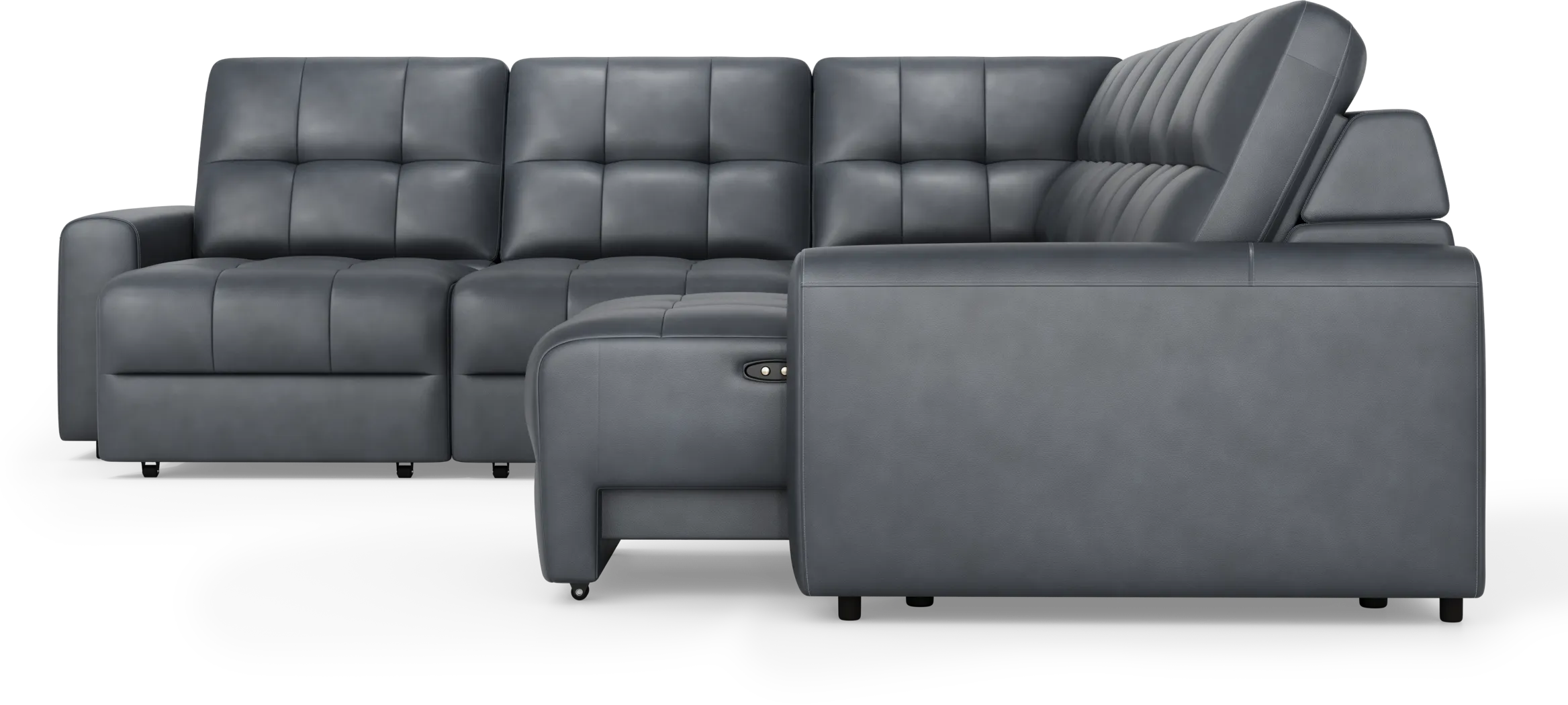 Meriwether Slate Blue Leather 6 Pc Power Slider Sectional - Thumbnail - Image 3