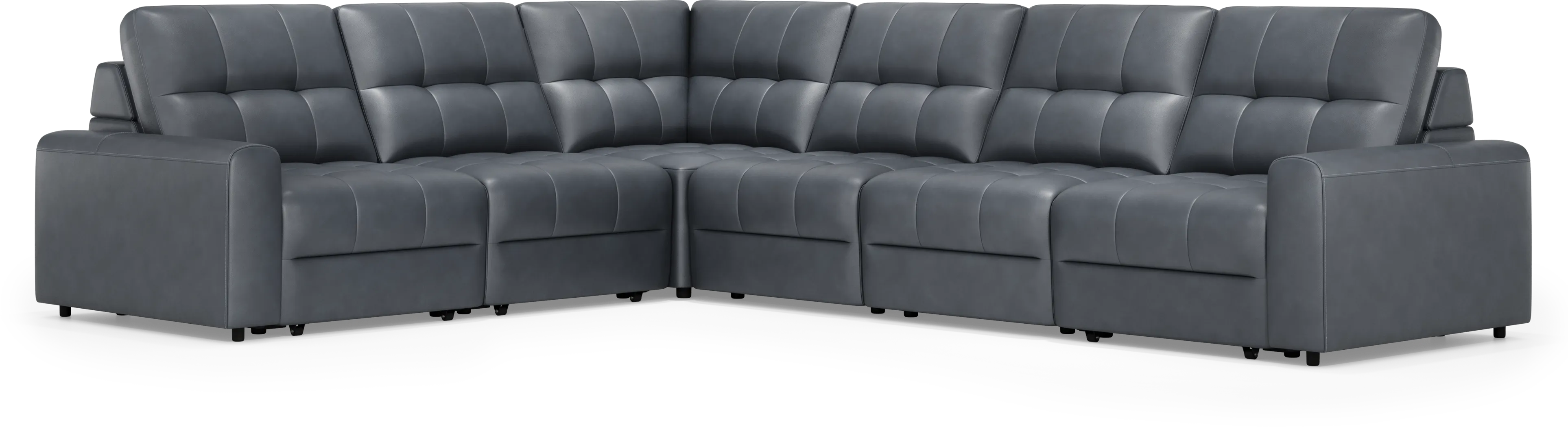 Meriwether Slate Blue Leather 6 Pc Power Slider Sectional - Thumbnail - Image 4