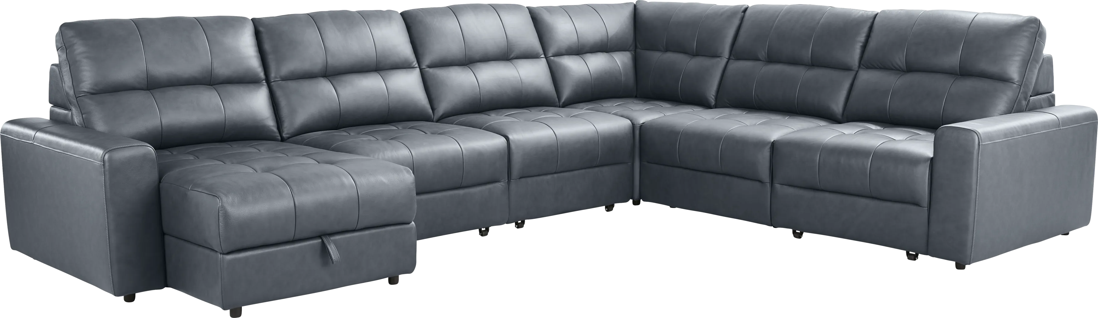 Meriwether Slate Blue Leather 6 Pc Power Slider Sectional - Thumbnail - Image 4