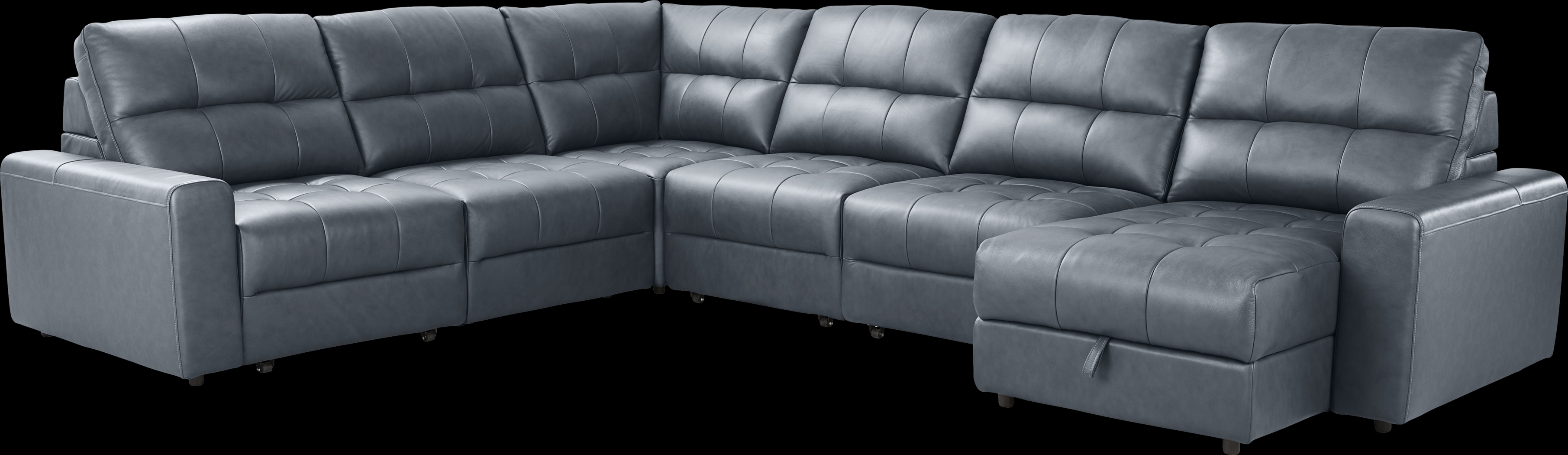Meriwether Slate Blue Leather 6 Pc Power Slider Sectional - Thumbnail - Image 1