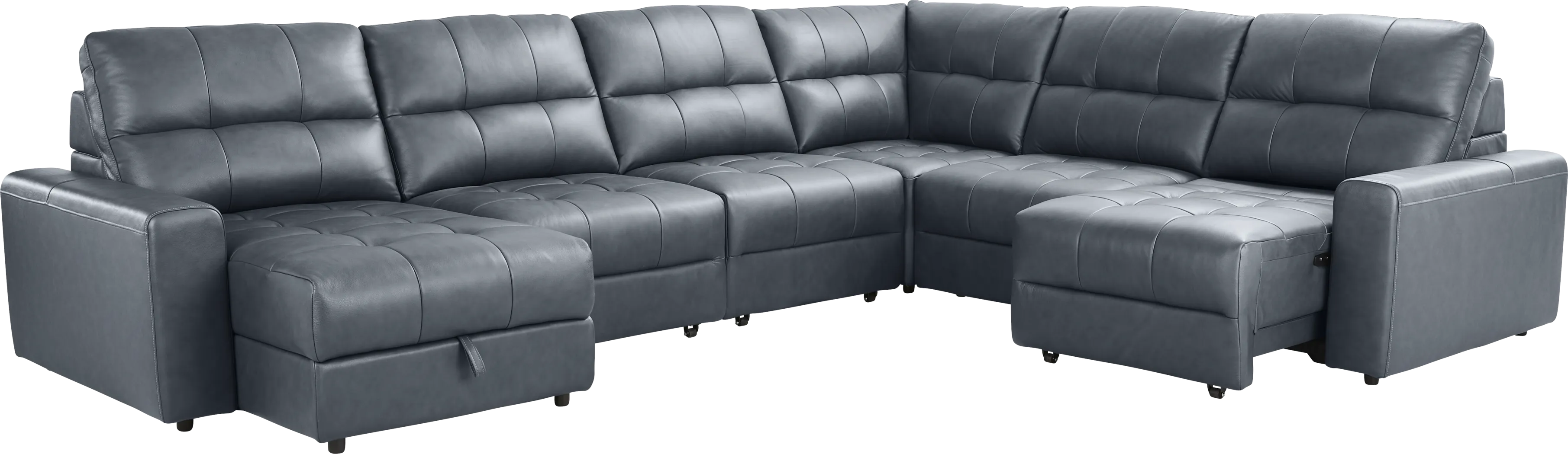 Meriwether Slate Blue Leather 6 Pc Power Slider Sectional - Thumbnail - Image 1