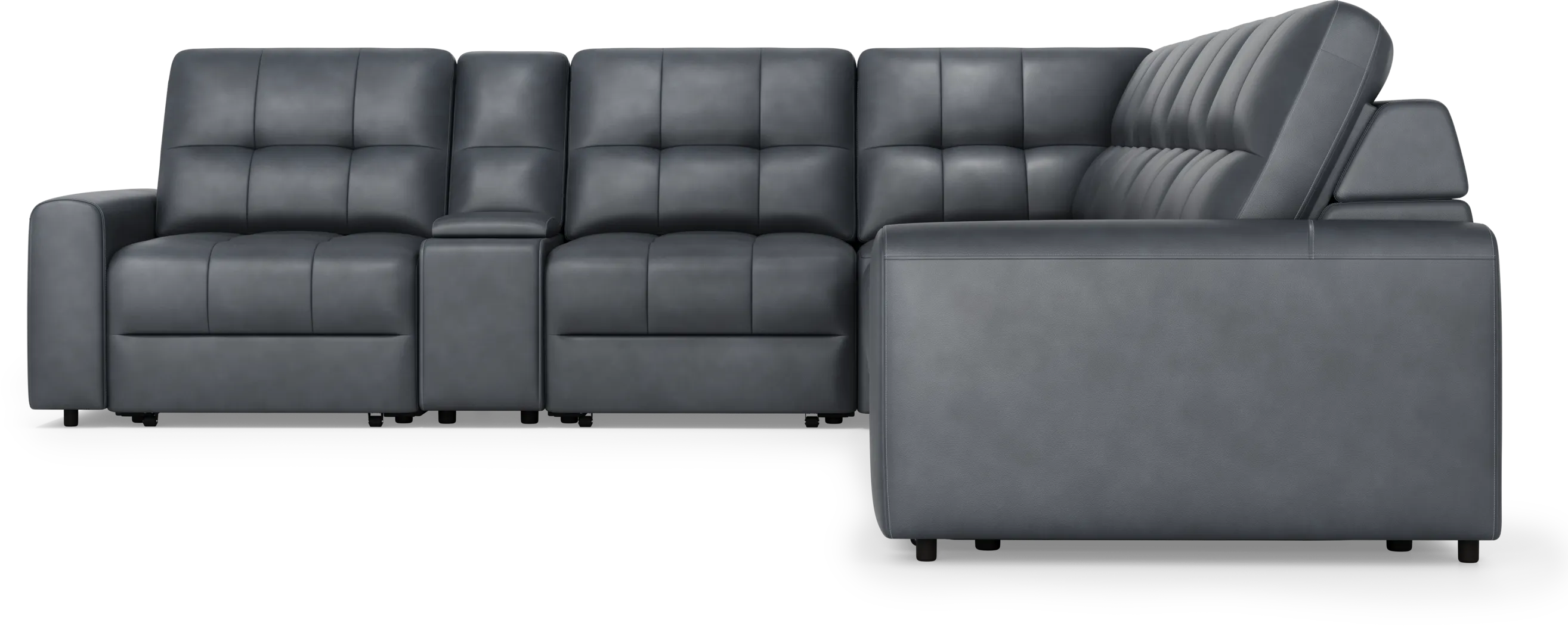 Meriwether Slate Blue Leather 7 Pc Power Slider Sectional - Thumbnail - Image 2