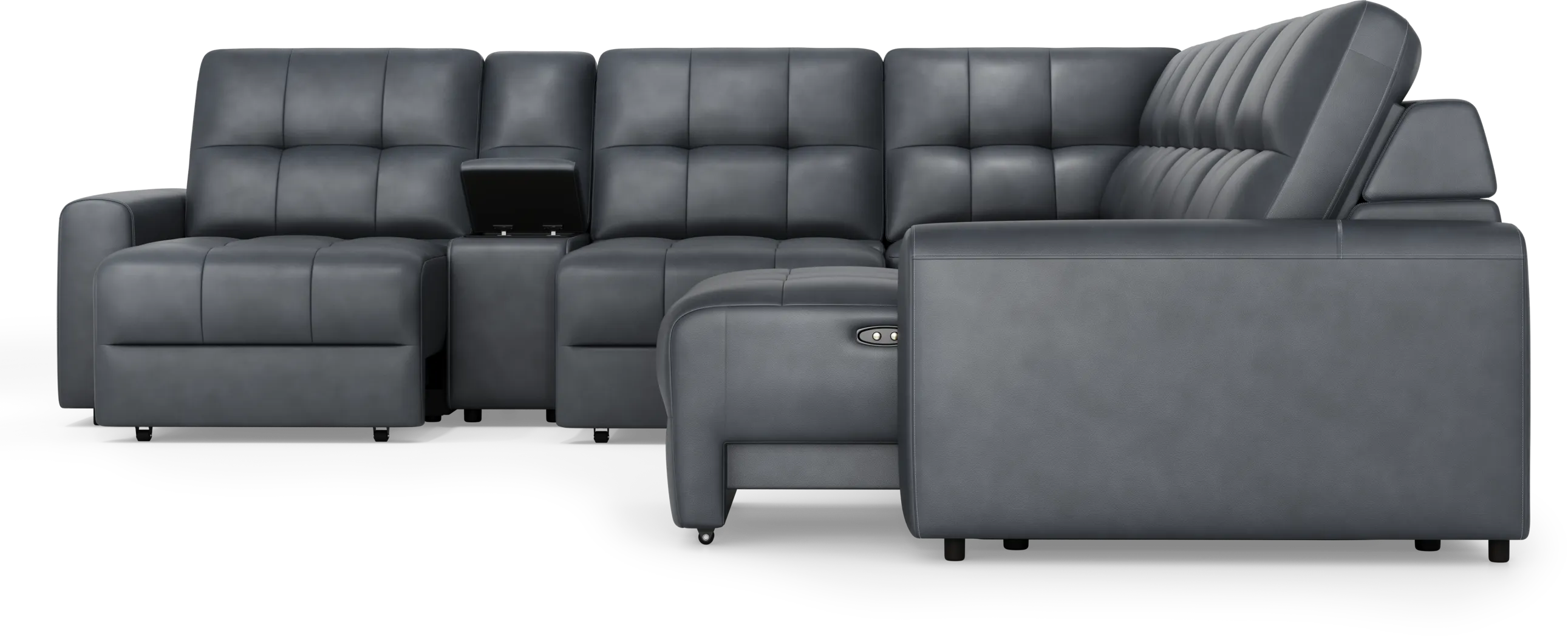 Meriwether Slate Blue Leather 7 Pc Power Slider Sectional - Thumbnail - Image 3