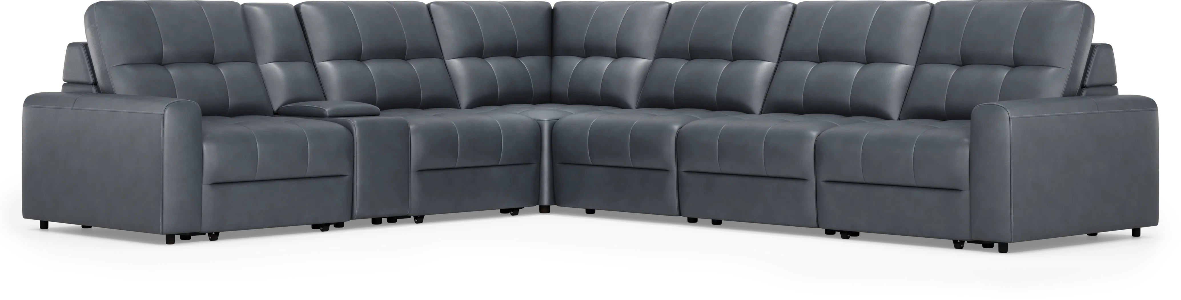Meriwether Slate Blue Leather 7 Pc Power Slider Sectional - Thumbnail - Image 4