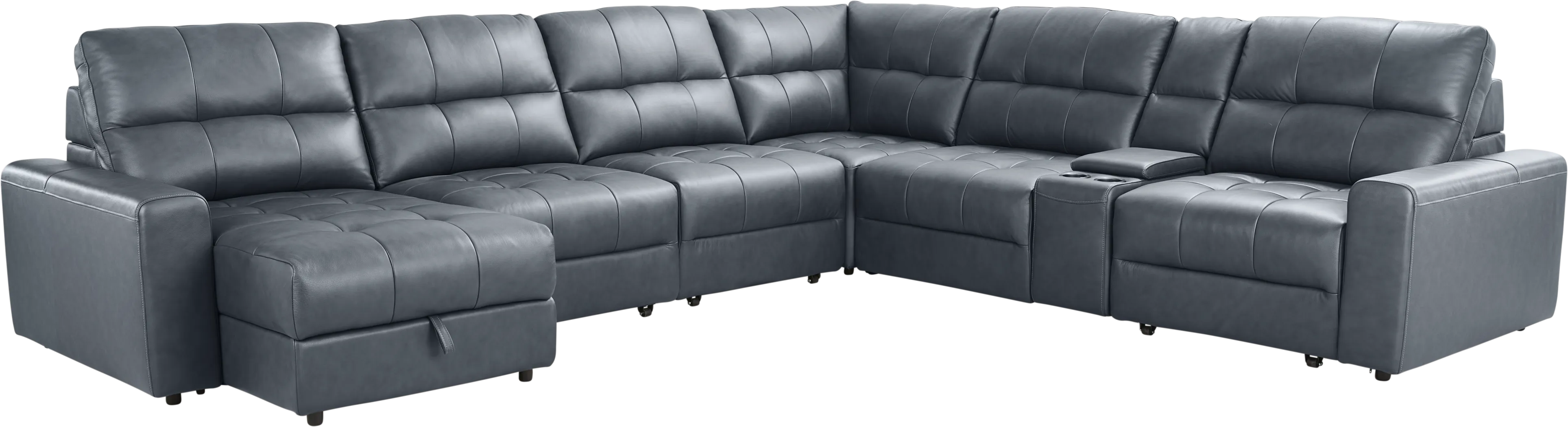 Meriwether Slate Blue Leather 7 Pc Power Slider Sectional - Image 8