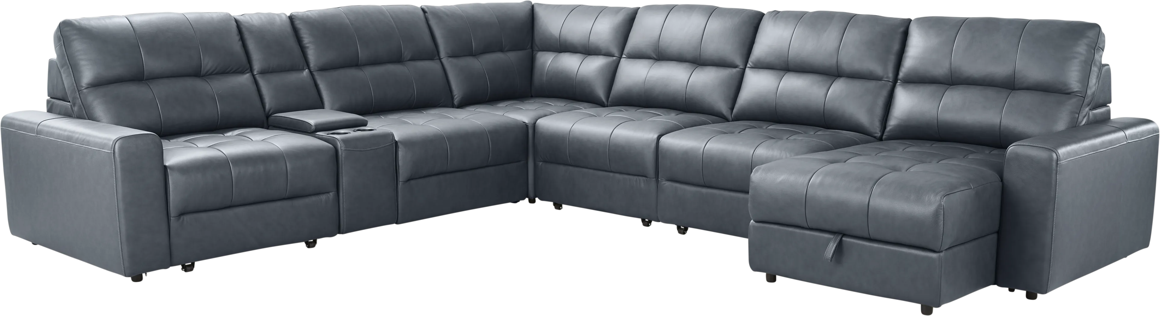 Meriwether Slate Blue Leather 7 Pc Power Slider Sectional - Thumbnail - Image 3