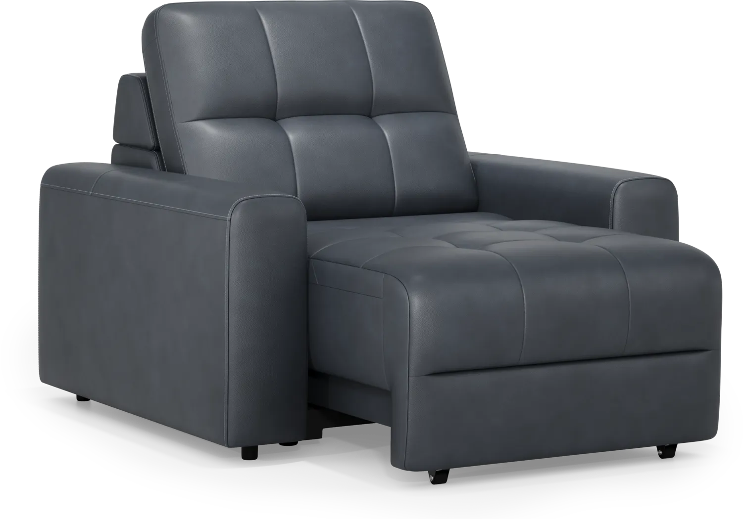 Meriwether Slate Blue Leather Power Slider Chair - Thumbnail - Image 1