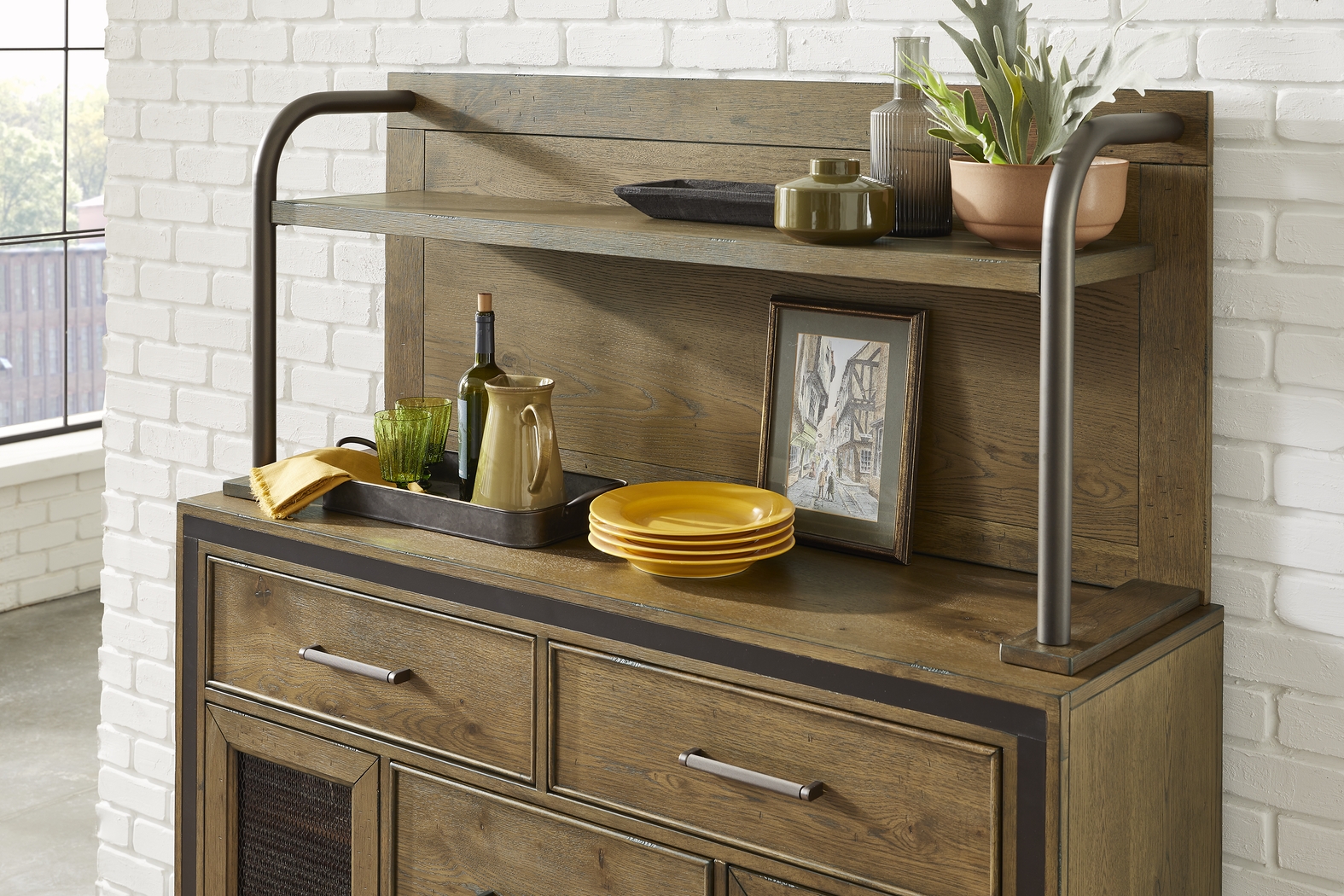 Merna Falls Oak 2 Pc Server with Hutch - Thumbnail - Image 3