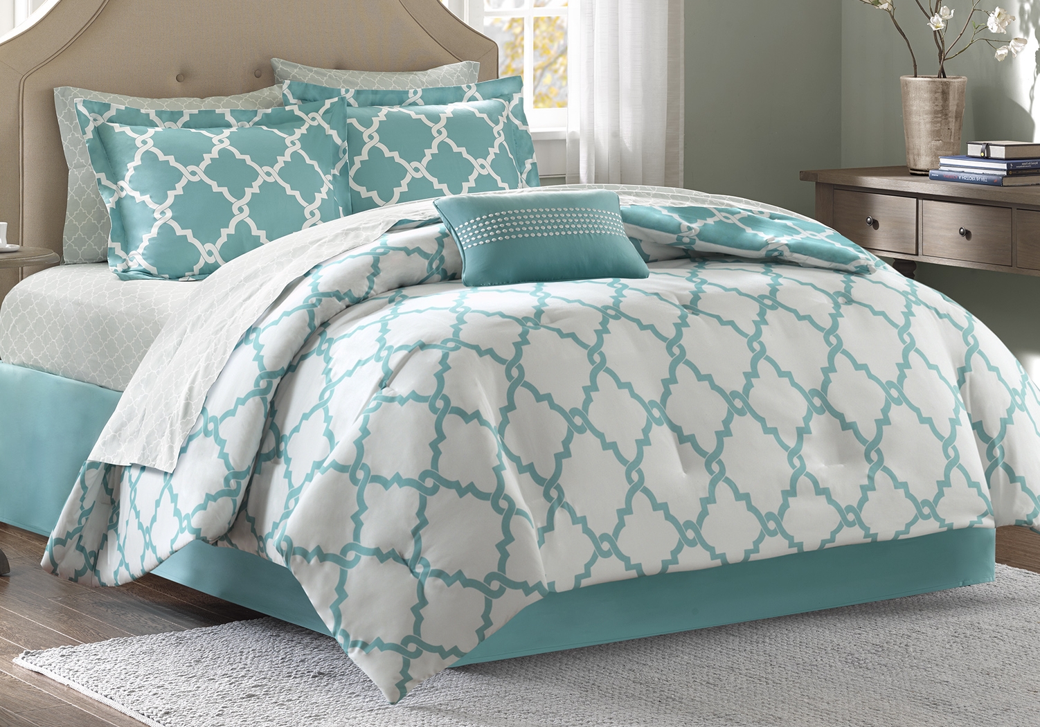 Merritt Aqua 9 Pc King Comforter Set - Thumbnail - Image 2