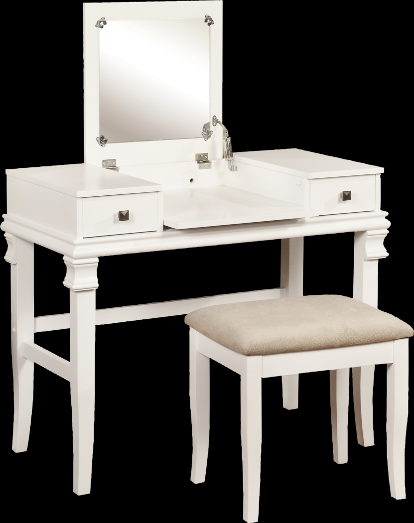 Messana White Vanity, Mirror and Stool Set - Thumbnail - Image 1