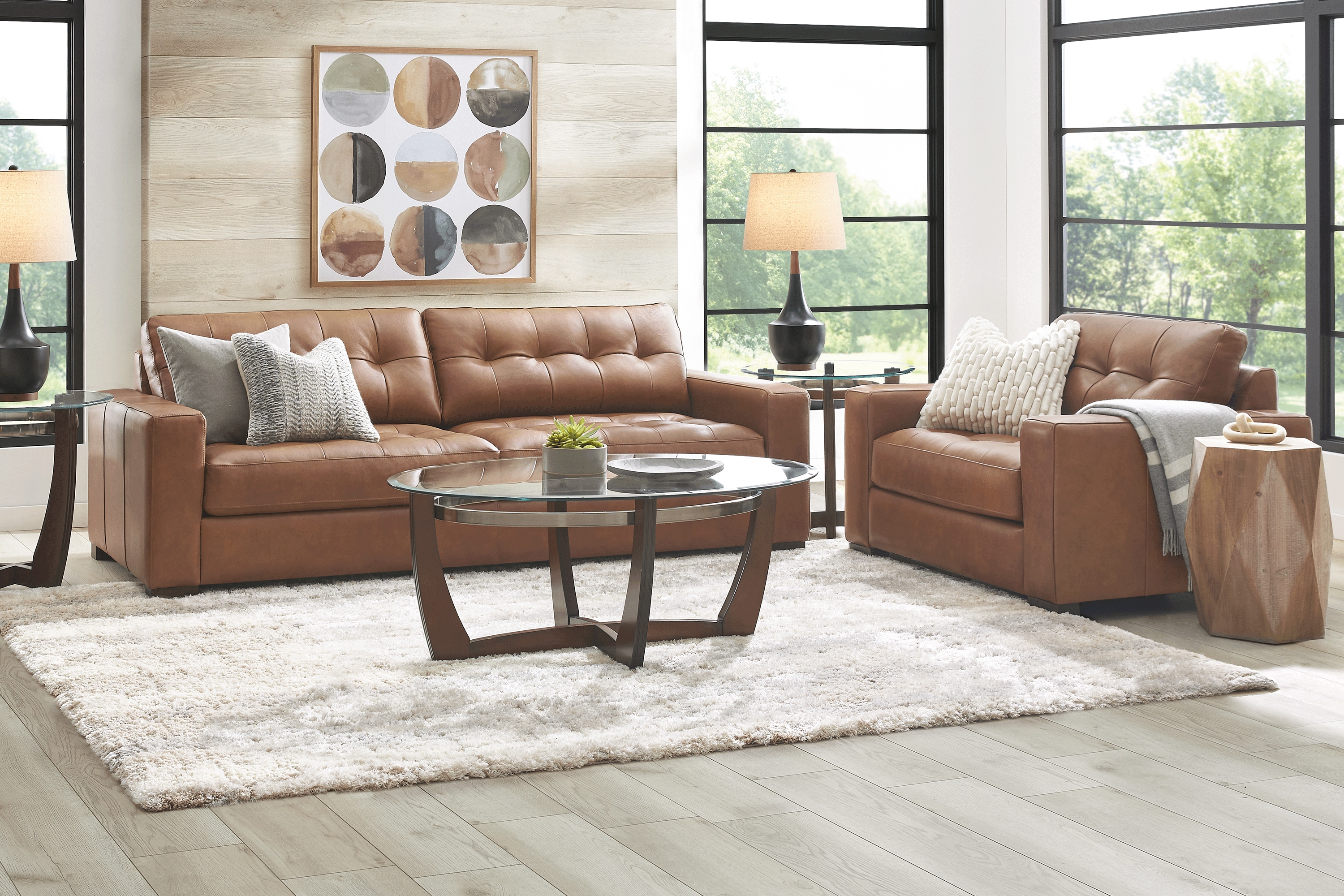 Messina Brown Leather 5 Pc Living Room - Thumbnail - Image 1