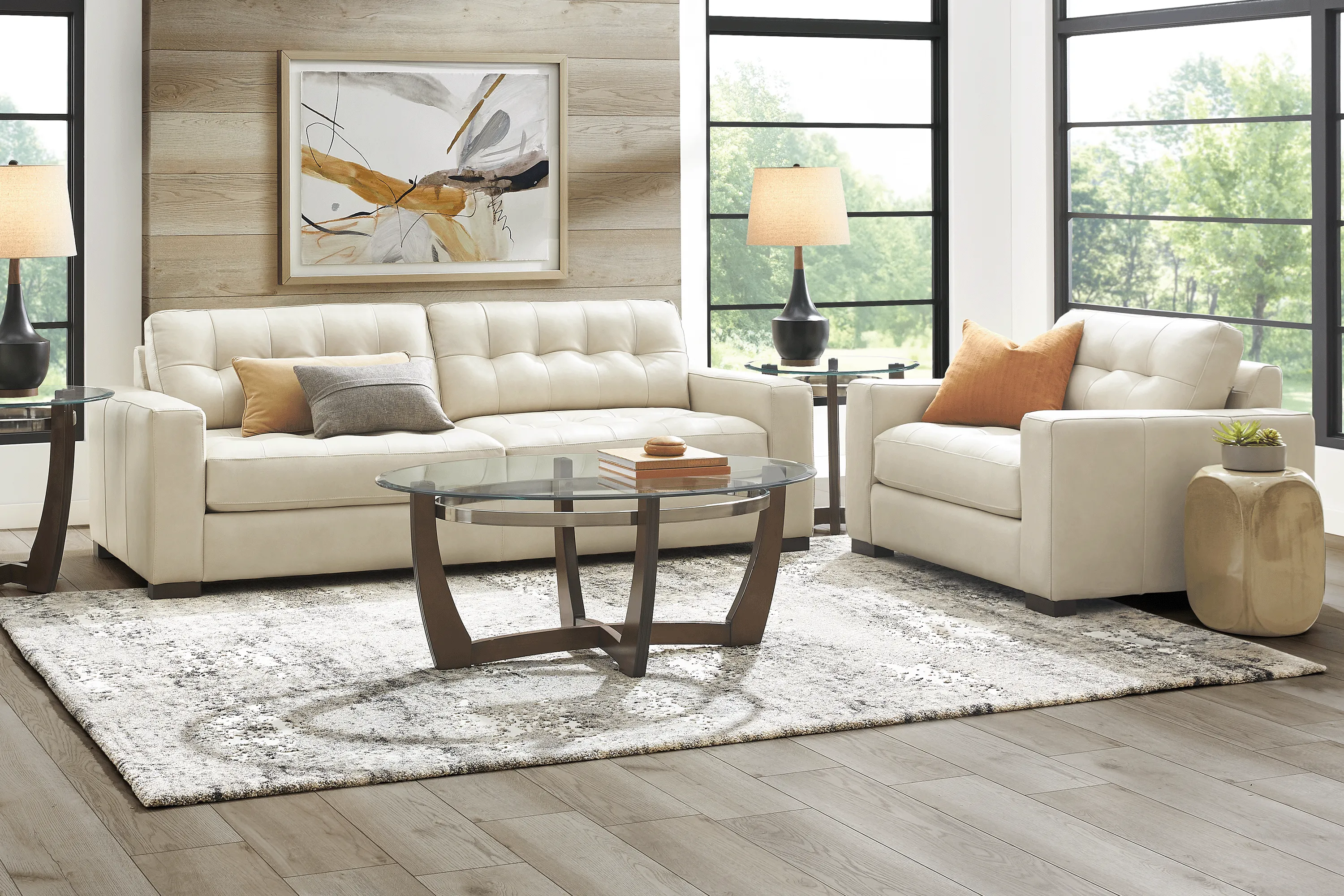Messina Ivory Leather 7 Pc Living Room - Thumbnail - Image 1