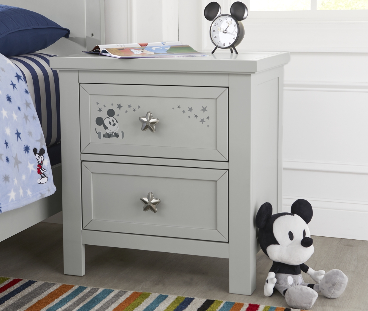 Mickey Mouse and Minnie Mouse Gray Nightstand with Classic Art - Thumbnail - Image 3